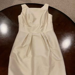 cream colored silk material midi dress